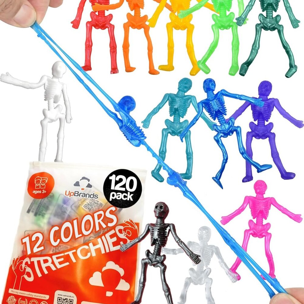 Safe 120-Pack Mini Stretchy Skeletons - Spooky Decorations & Party Bag Fillers